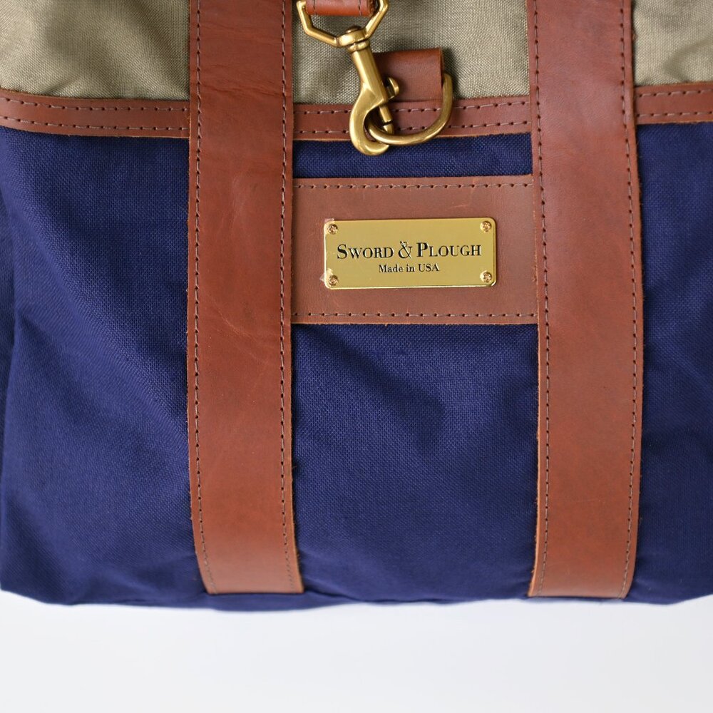 Sword & Plough Signature Tote Bag Blue and Tan w/Leather Made In USA-Like New - Picture 4 of 16